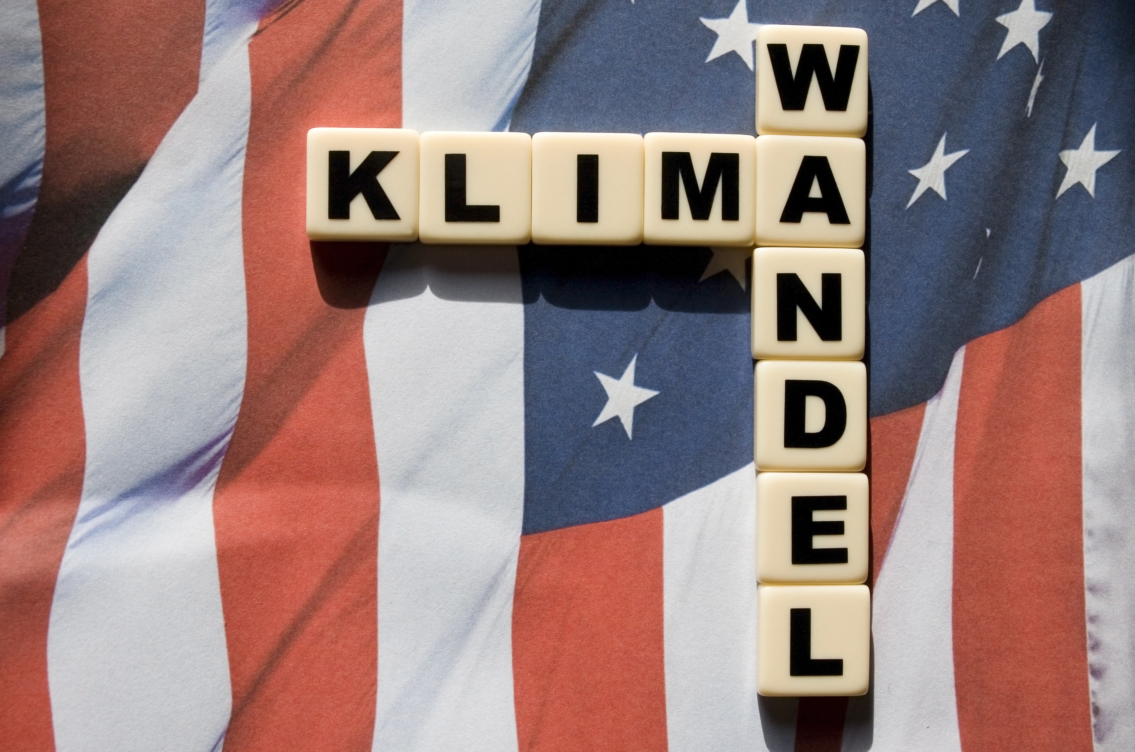 US flag with the words Climate Change