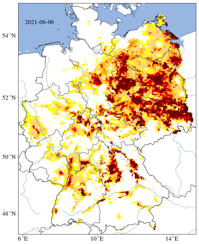 Karte von Deutschland mit gelben und roten Markierungen