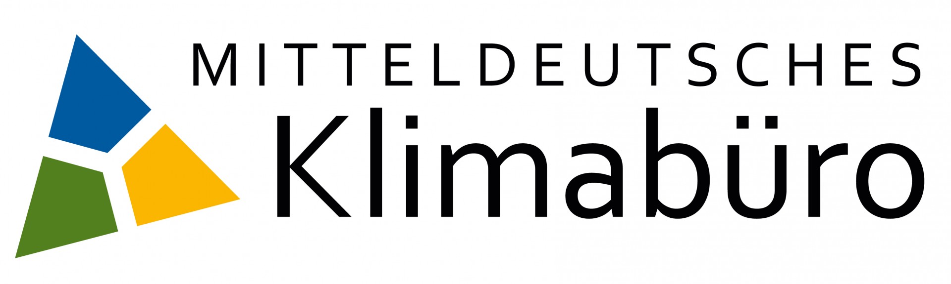 Schriftzug Mitteldeutsches Klimabüro mit einem grün, blau, gelben Dreieck