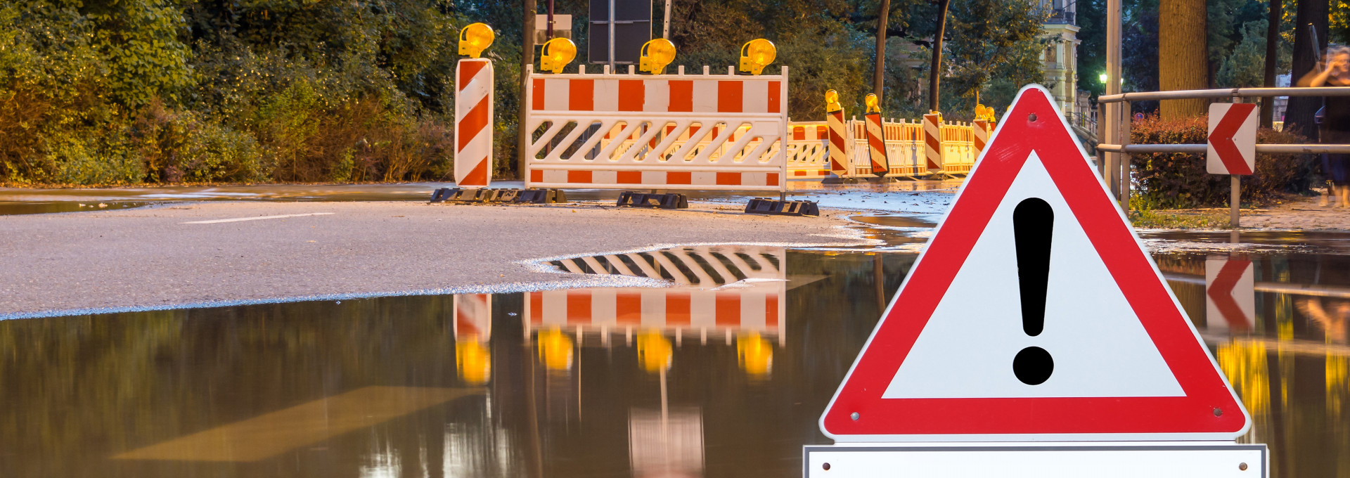 A road flooded by heavy rain