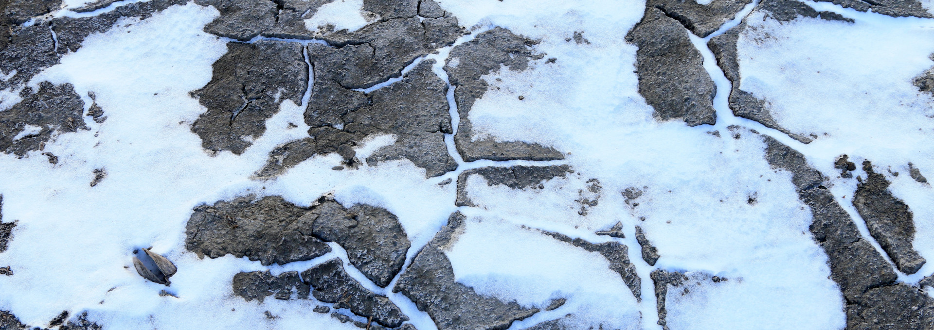 Permafrost im Schnee. Polygone, das typische Muster der Permafrostböden, ist zu erkennen.