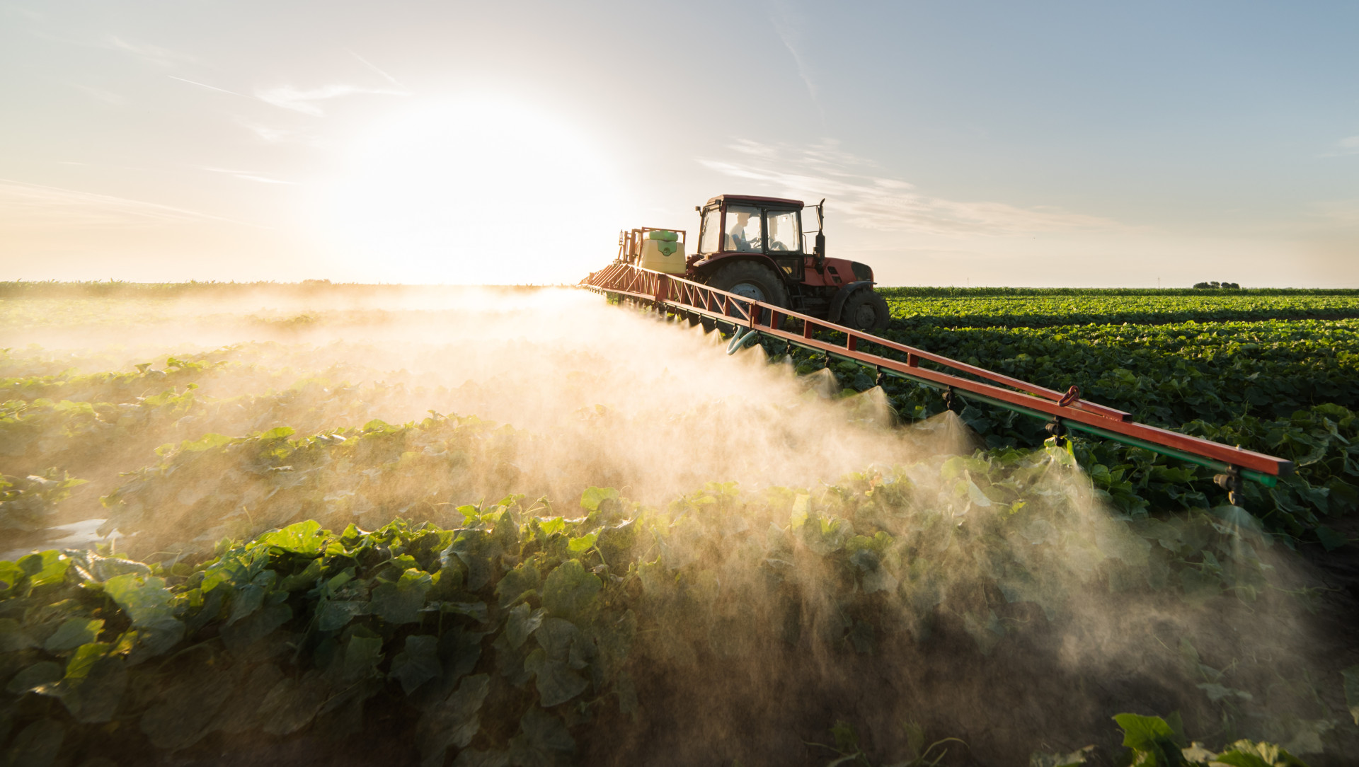 A machine applies fertilizer on a field.