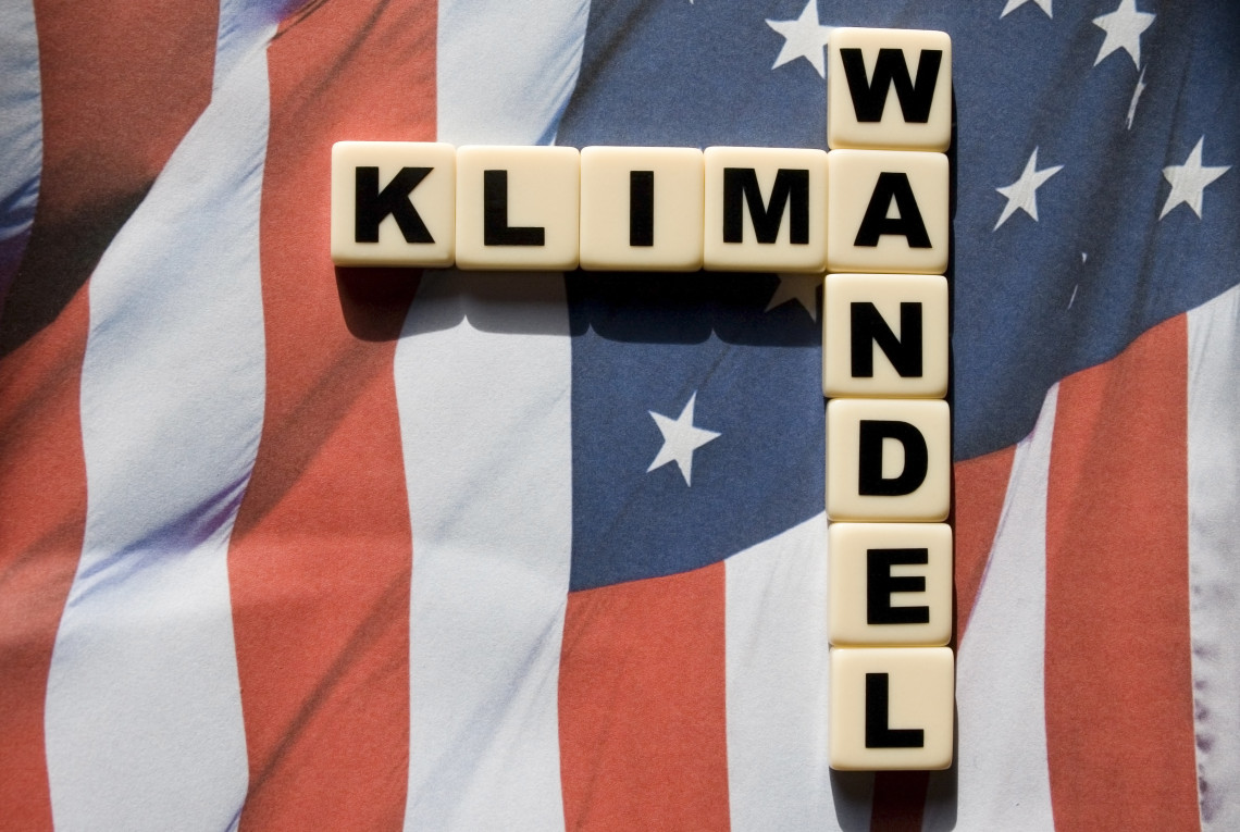 US flag with the words Climate Change